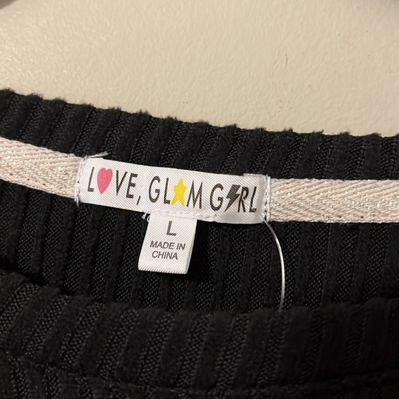 Love, Glam Girl large Jayme brushed tie front pullover black long sleeve stitch - Picture 4 of 11